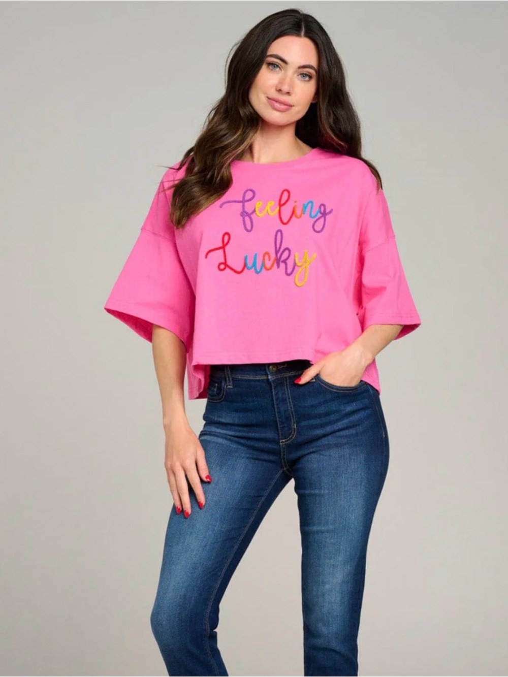 Feeling Lucky Pink Cropped Tee 🎲 🩷